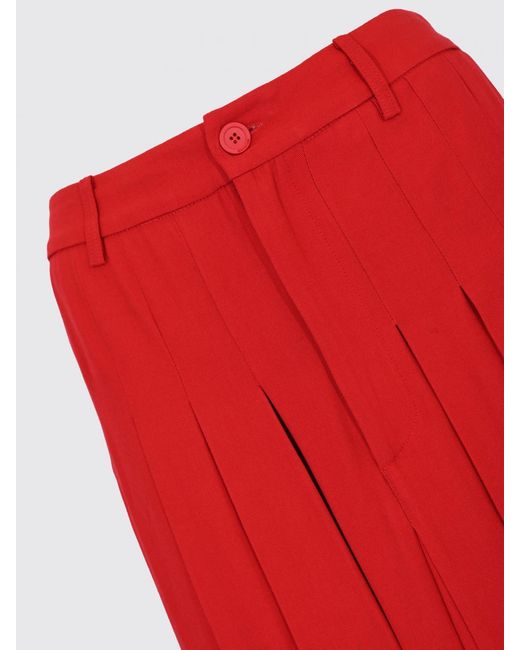 Semicouture Red Pleated Viscose And Virgin Wool Skirt