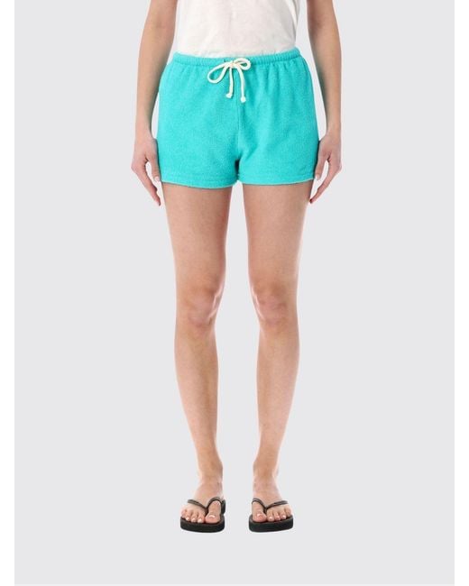 American Vintage Blue Cotton Terry Jogging Shorts With Drawstring