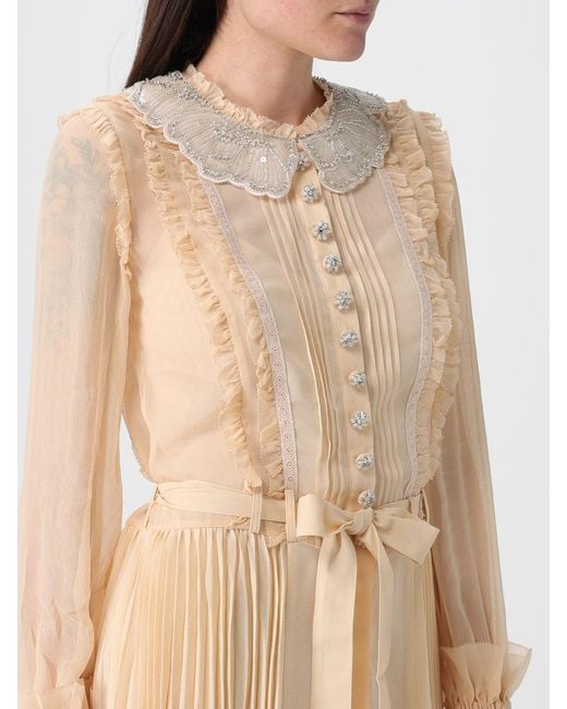 Self-Portrait Natural Pleated Georgette Chemisier Dress