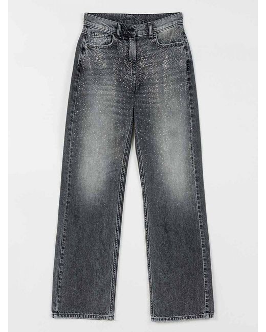Twinset Gray Denim Jeans With Applied Rhinestones