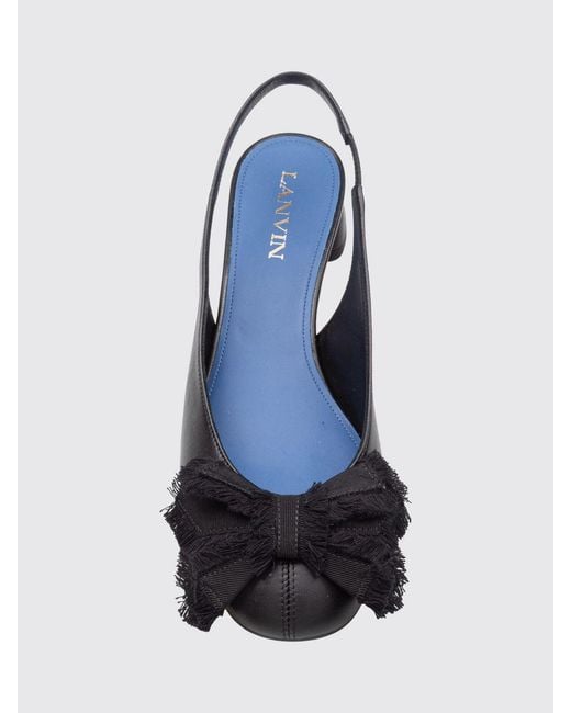 Lanvin White Smooth Leather Slingback Ballet Flats With Round Toe And Grosgrain Bow