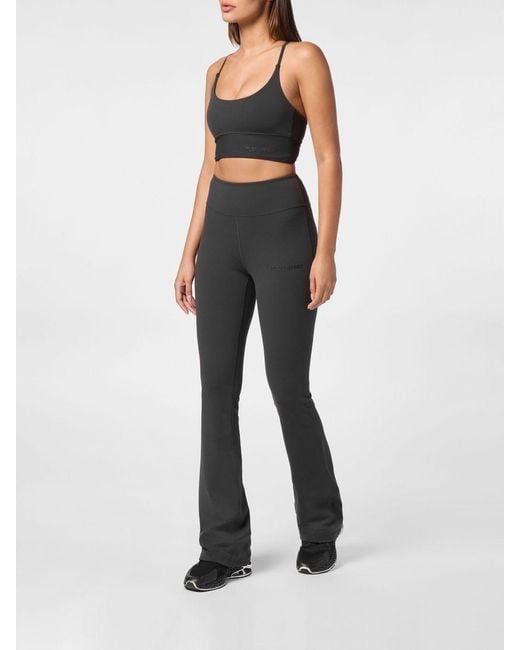 Philipp Plein Black Cropped Sports Bralette Top With Criss-Cross Straps