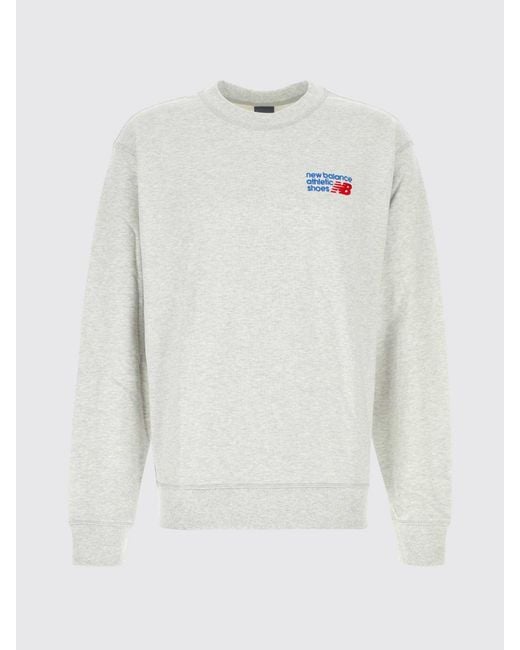 New Balance White Cotton Crew-Neck Sweatshirt With Logo for men