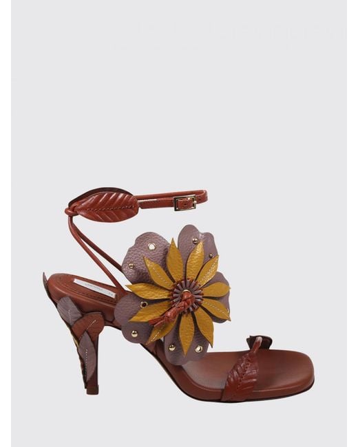 Zimmermann Brown Brightside Leather Sandal With Applied Flower