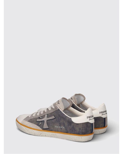 Premiata White Stevend Leather And Glitter Sneakers