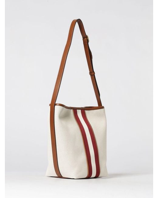 Bally White Cotton Blend And Leather Bucket Bag