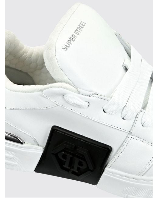 Philipp Plein White Super Street Leather Sneakers With Rubber Hexagon Logo for men