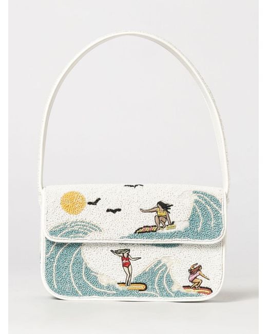 Staud White Tommy Shoulder Bag With All-Over Beaded Graphic Embroidery