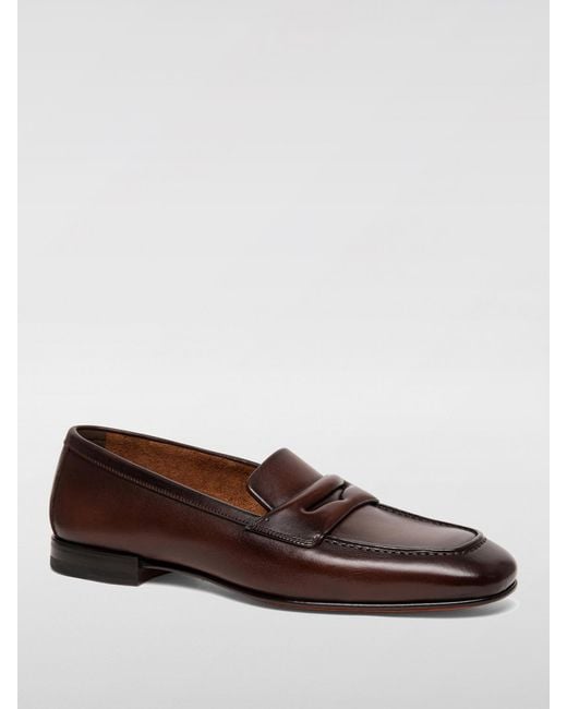 Santoni Brown Leather Loafers for men