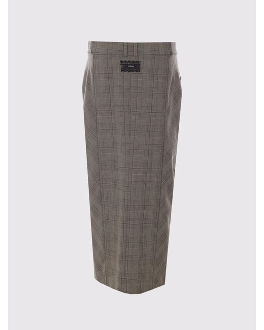 Pinko Gray Prince Of Wales Check Wool Blend Midi Pencil Skirt With Front Slit