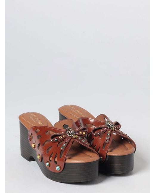 Kurt Geiger Brown Butterfly Leather Wedge Sandals With Rhinestones
