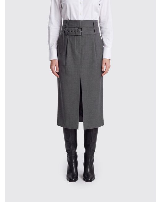 Brunello Cucinelli Gray Virgin Wool Midi Pencil Skirt With Slit