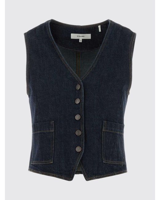 FRAME Blue Denim Single-Breasted Vest