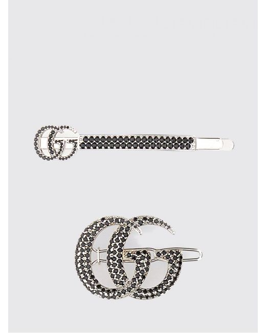 Gucci White Set Of 2 Metal And Rhinestone Hair Clips