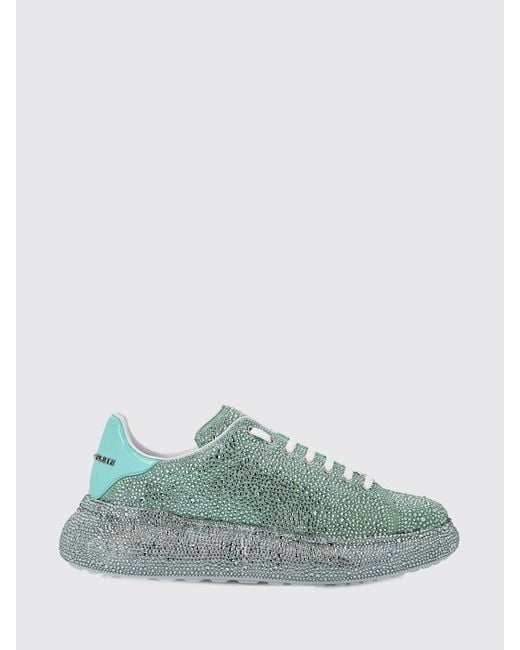 Philipp Plein Green Leather Platform Sneakers With Embroidered Details And Rhinestones