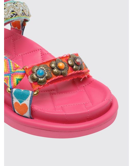Kurt Geiger Pink Orson Jacquard Canvas Sandals With Floral Appliqués