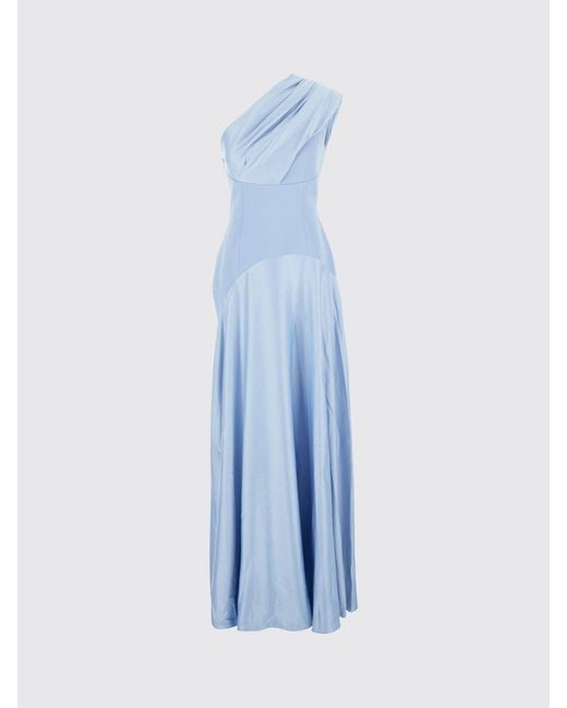 Solace London Blue Gabriela One-Shoulder Draped Satin Long Evening Gown