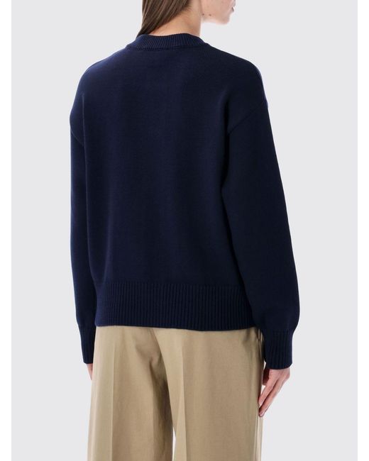 AMI Blue Wool And Cotton Logo Cardigan
