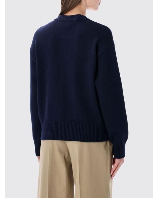 AMI Blue Wool And Cotton Logo Cardigan
