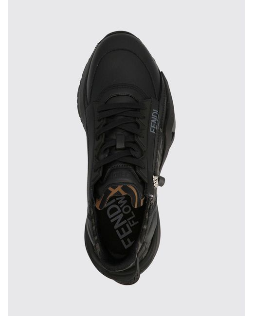 Fendi Black Flow Canvas Sneakers With Ff Jacquard Monogram And Leather for men