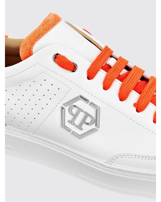 Philipp Plein White Leather And Suede Low-Top Sneakers With Monogram And Logo for men