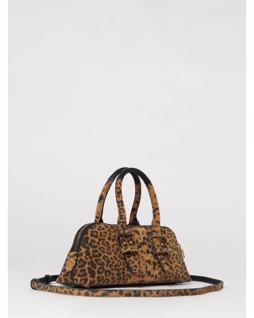 Pinko Brown Animal Print Suede Bag