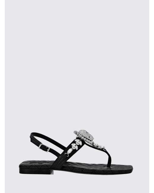Philipp Plein White Leather Thong Sandals With Low Heel And Crystals