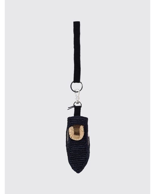 Patou Blue Bicolor Crochet Raffia Keychain With Embroidered Logo