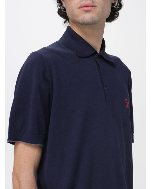 Brunello Cucinelli Blue Cotton Logo Polo Shirt for men