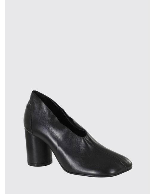 MM6 by Maison Margiela Black Anatomic Court Leather Pumps With Cylindrical Heel