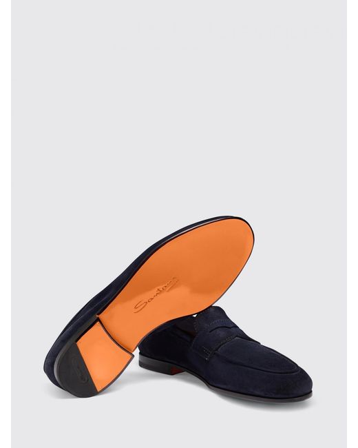 Santoni Blue Carlos Suede Loafers for men