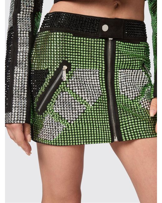 Philipp Plein Green Mini Skirt With Rhinestones