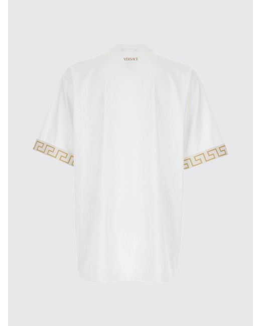Versace White Nylon-Blend T-Shirt With Greca Pattern And Crew Neck for men