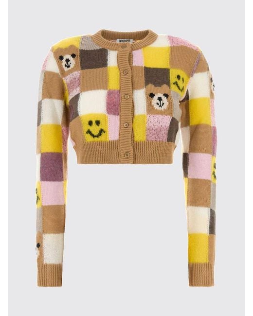 Moschino Yellow Plaid Wool Blend Crop Cardigan