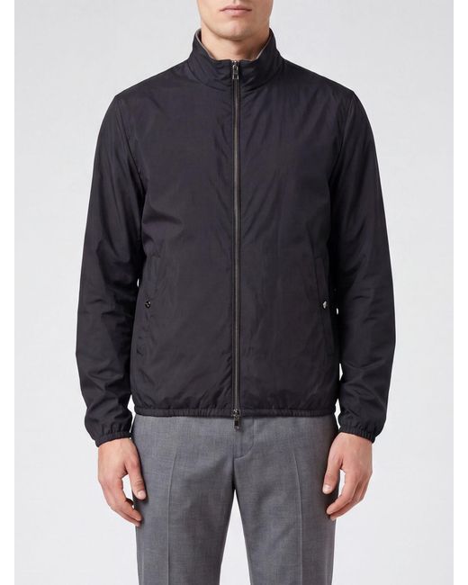 Herno Blue High Neck Nylon Bomber Jacket With Zip Closure for men