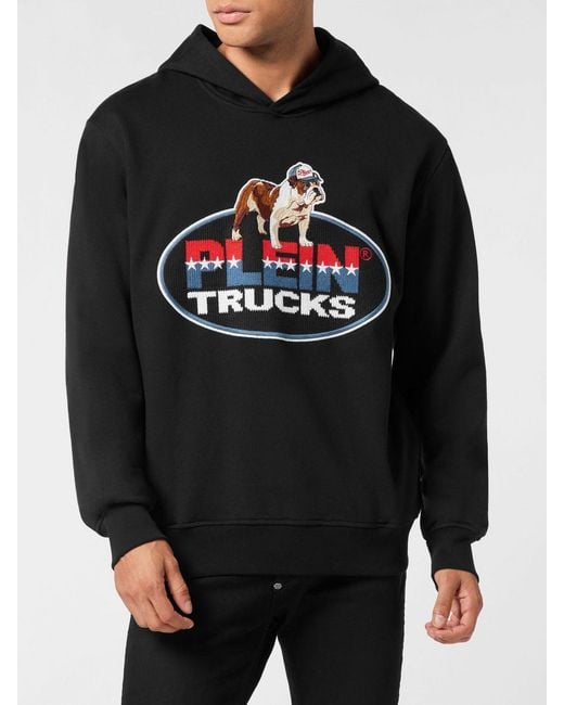 Philipp Plein Black Graphic Print Hooded Sweatshirt for men