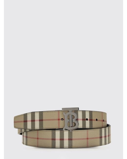 Burberry Natural Reversible Coated Cotton Check And Leather Belt for men