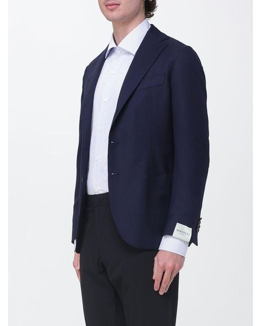 Luigi Borrelli Napoli Blue Single-Breasted Virgin Wool Blazer for men