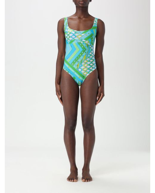 Emilio Pucci Green Printed Cutout Swimsuit