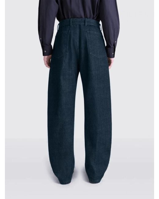 Lemaire Blue Baggy Cotton Trousers for men
