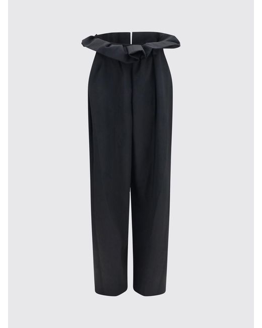 Khaite Blue Straight Merino Wool Trousers With Ruched Waist And Back Closure