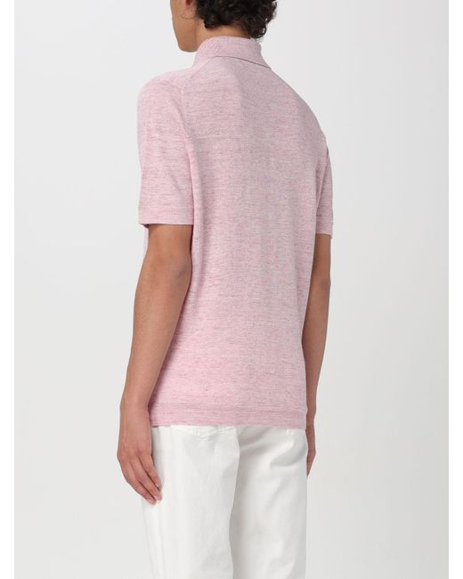 Polo in maglia di lino di Brunello Cucinelli in Pink da Uomo