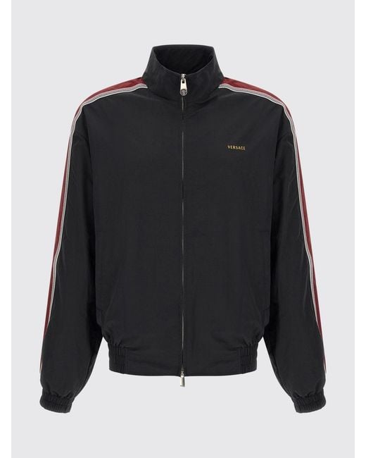 Versace Blue Technical Fabric Zip-Up Sweatshirt With Contrast Logo for men