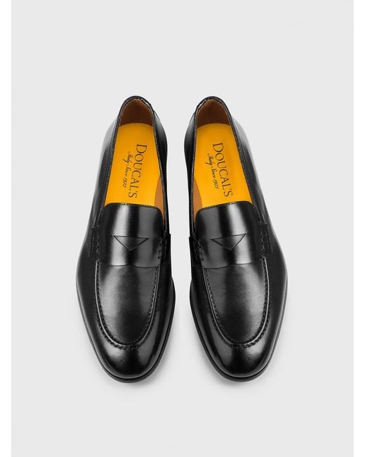 Doucal's Black Leather Loafers for men