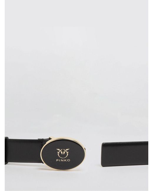 Pinko White Leather Belt With Logo Buckle