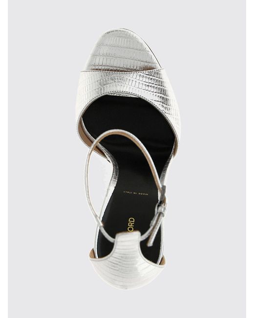 Tom Ford White Tejus Laminated Lizard Print Leather Sandals