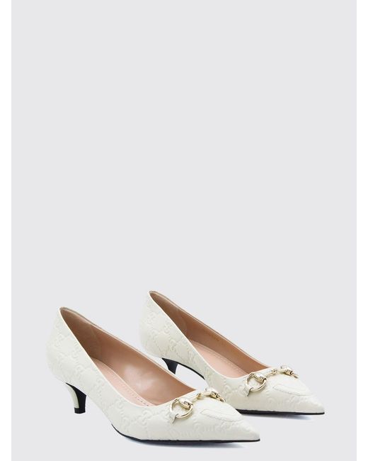 Gucci Natural Leather Pumps With Embossed Gg Monogram