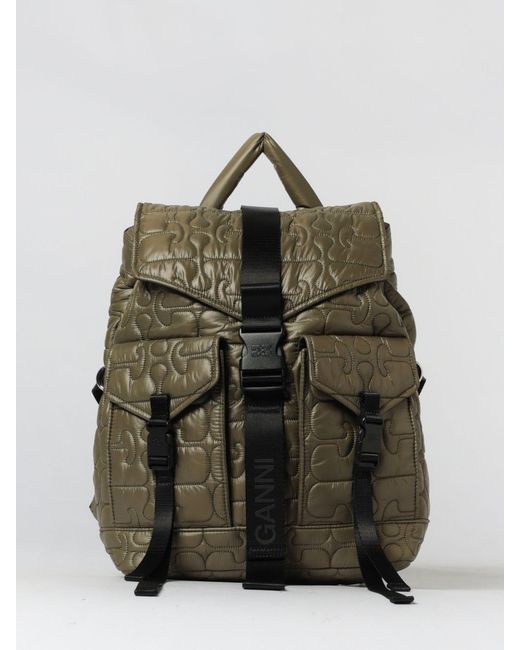 Ganni Green Re-Tech Recycled Nylon Backpack With Quilted Monogram