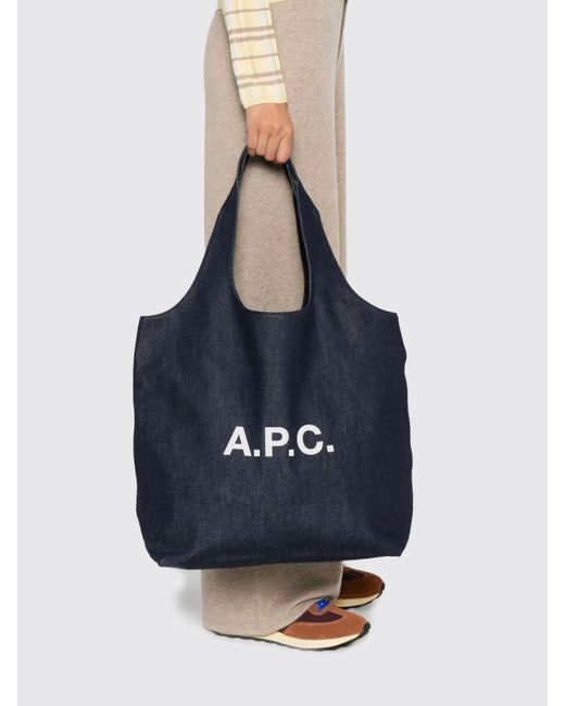A.P.C. Blue Ninon Cotton Denim Tote Bag
