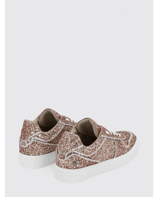 Philipp Plein Pink Low Top Glitter Technical Fabric Sneakers With Embroidery
